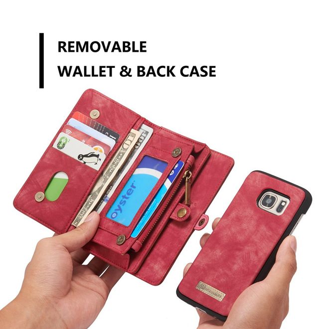 Caseme - Samsung Galaxy S7 Hülle - Case aus Leder/Plastik - Retrostyle - abnehmbares Plastik Cover - rot