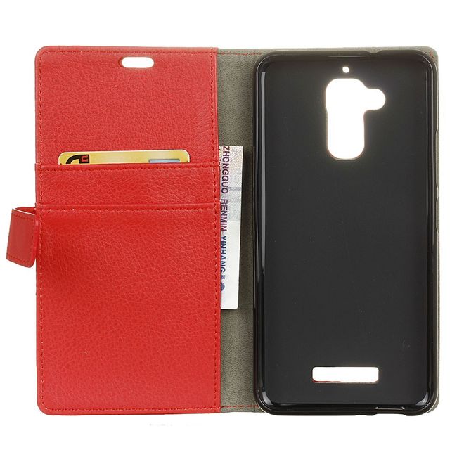 Hülle für Asus Zenfone 3 Max  - Case aus Leder - mit Litchitextur und Standfunktion - rot