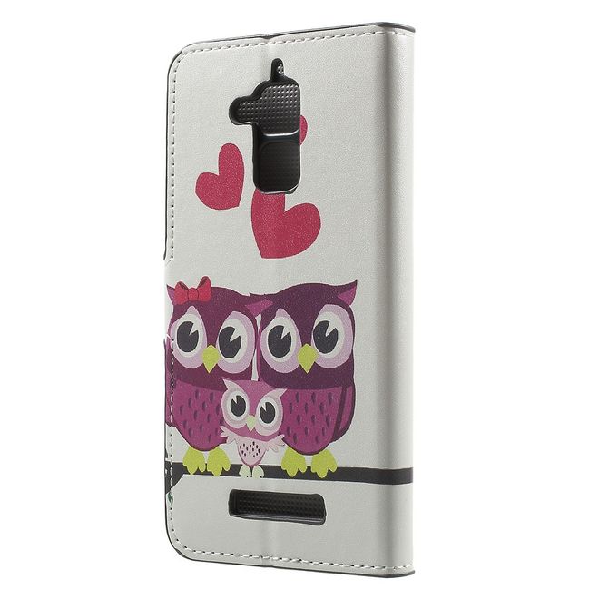 Asus Zenfone 3 Max  Handy Case - Hülle aus Leder - süsse Eulenfamilie