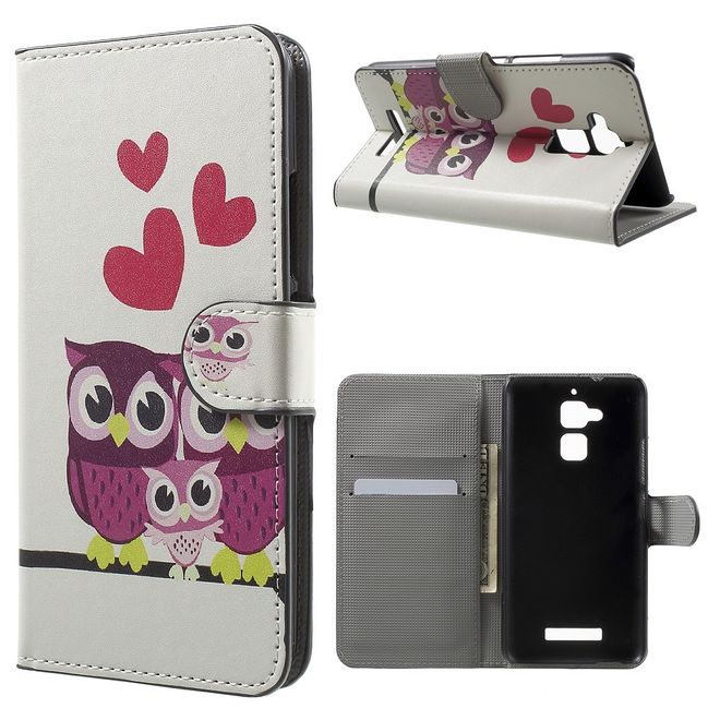 Asus Zenfone 3 Max  Handy Case - Hülle aus Leder - süsse Eulenfamilie