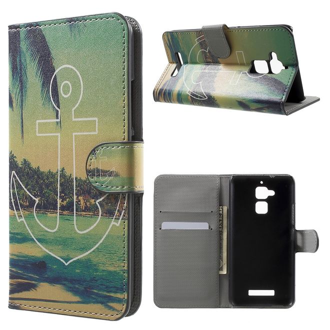 Asus Zenfone 3 Max  Handy Case - Hülle aus Leder - Strand und Anker