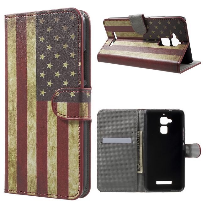 Asus Zenfone 3 Max  Handy Case - Hülle aus Leder - USA Flagge im Retrolook