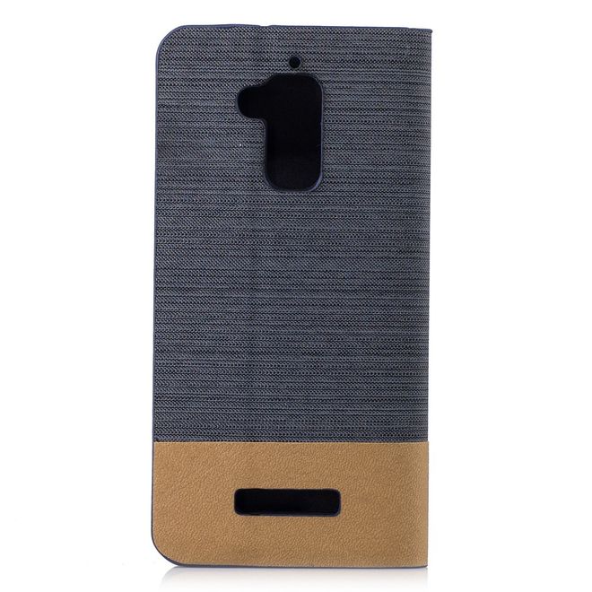 Hülle für Asus Zenfone 3 Max  - Cover aus Leder/Stoff - zweifarbig - mit Kreditkartenslots - dunkelgrau