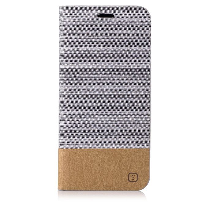 Hülle für Asus Zenfone 3 Max  - Cover aus Leder/Stoff - zweifarbig - mit Kreditkartenslots - hellgrau