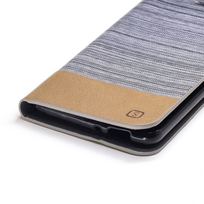 Hülle für Asus Zenfone 3 Max  - Cover aus Leder/Stoff - zweifarbig - mit Kreditkartenslots - hellgrau