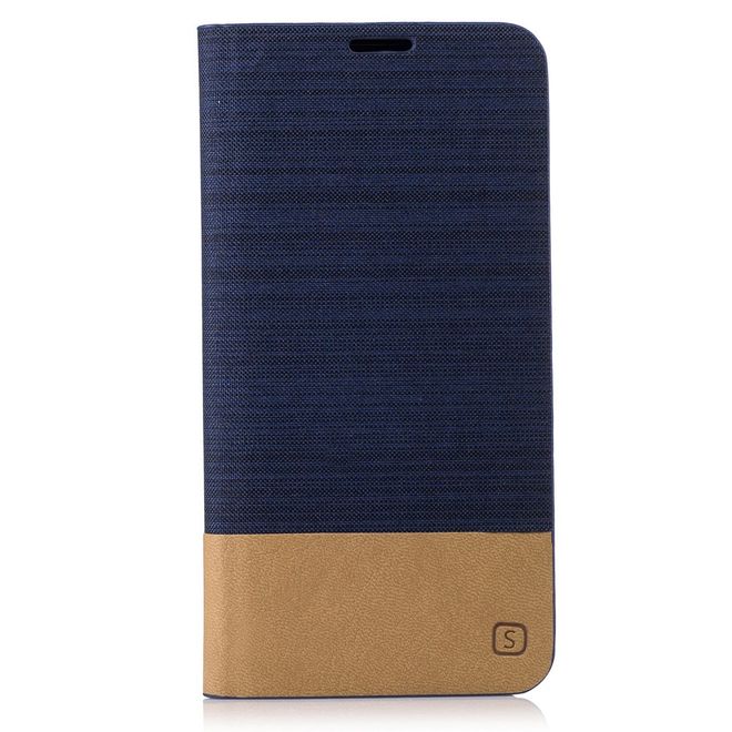 Hülle für Asus Zenfone 3 Max  - Cover aus Leder/Stoff - zweifarbig - mit Kreditkartenslots - dunkelblau