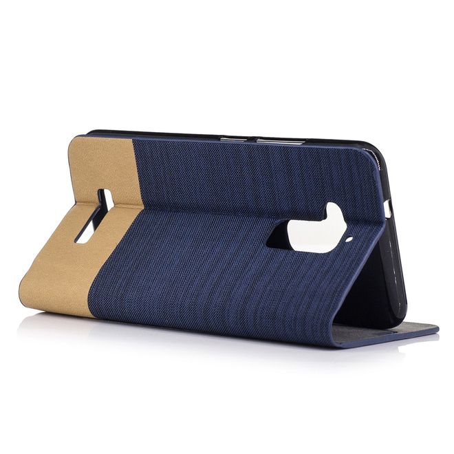 Hülle für Asus Zenfone 3 Max  - Cover aus Leder/Stoff - zweifarbig - mit Kreditkartenslots - dunkelblau