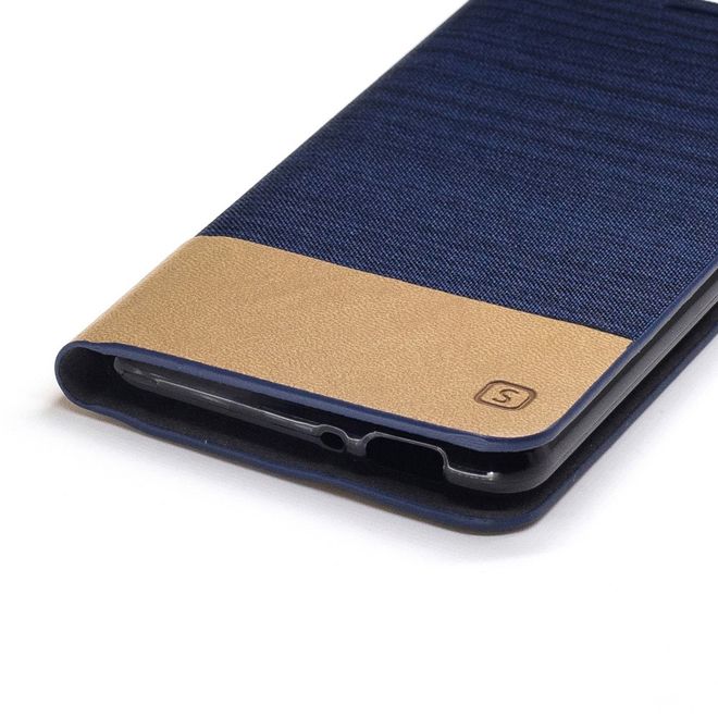 Hülle für Asus Zenfone 3 Max  - Cover aus Leder/Stoff - zweifarbig - mit Kreditkartenslots - dunkelblau