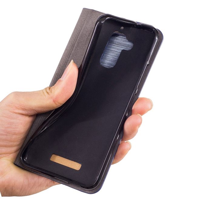 Hülle für Asus Zenfone 3 Max  - Cover aus Leder/Stoff - zweifarbig - mit Kreditkartenslots - dunkelblau