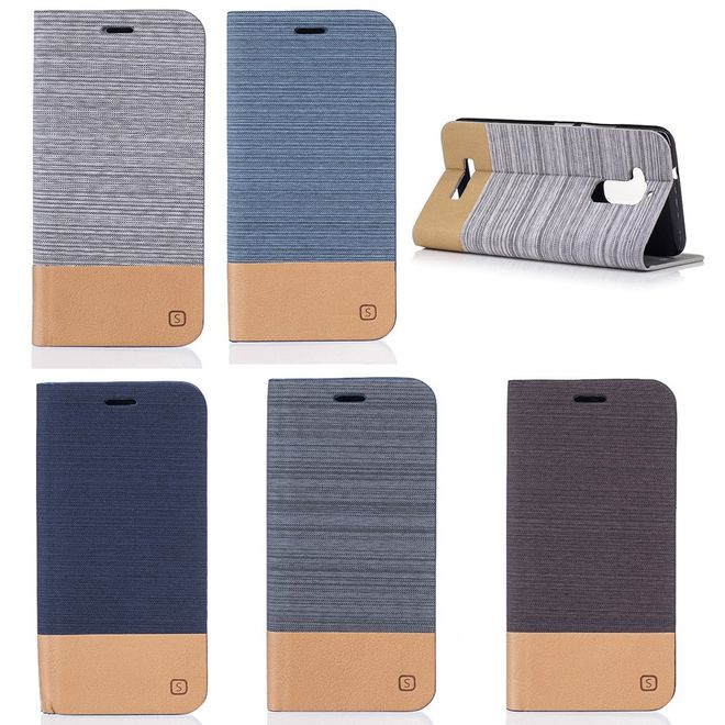 Hülle für Asus Zenfone 3 Max  - Cover aus Leder/Stoff - zweifarbig - mit Kreditkartenslots - dunkelblau