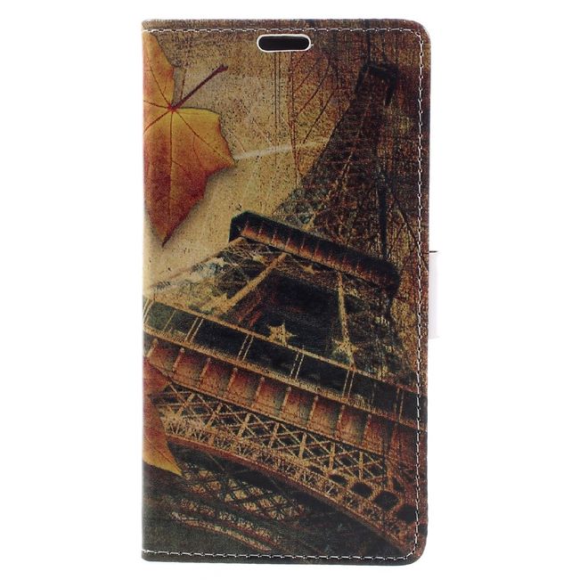 Hülle für BlackBerry DTEK60 - Case aus Leder - Eiffelturm und Ahorn Blatt
