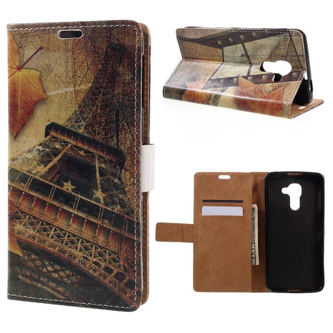 Hülle für BlackBerry DTEK60 - Case aus Leder - Eiffelturm und Ahorn Blatt