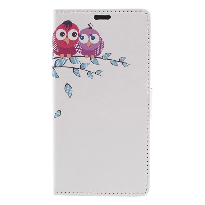 Hülle für BlackBerry DTEK60 - Case aus Leder - zwei Eulen auf einem Ast