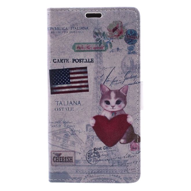 Hülle für BlackBerry DTEK60 - Case aus Leder - USA Flagge und Katze