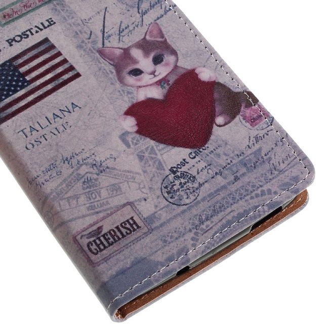 Hülle für BlackBerry DTEK60 - Case aus Leder - USA Flagge und Katze