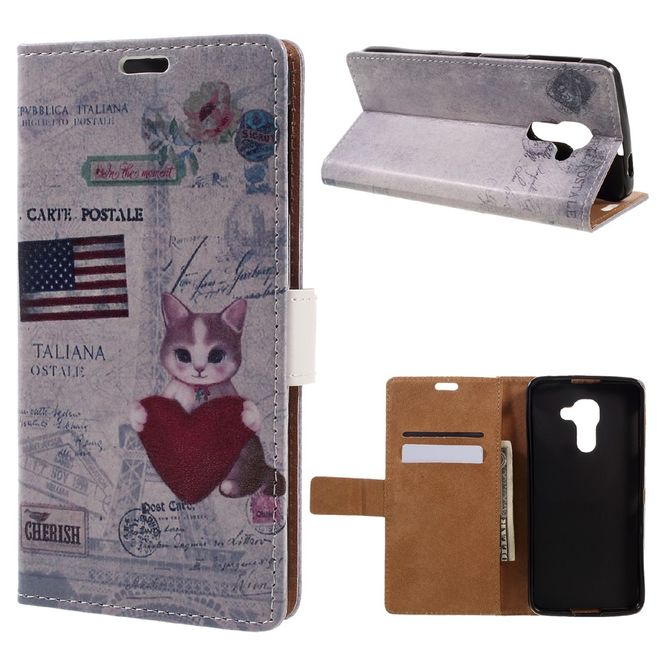 Hülle für BlackBerry DTEK60 - Case aus Leder - USA Flagge und Katze