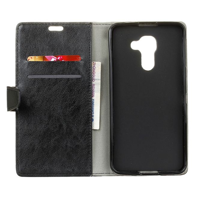 BlackBerry DTEK60 Handy Hülle - Crazy Horse Leder Cover - mit Standfunktion - schwarz