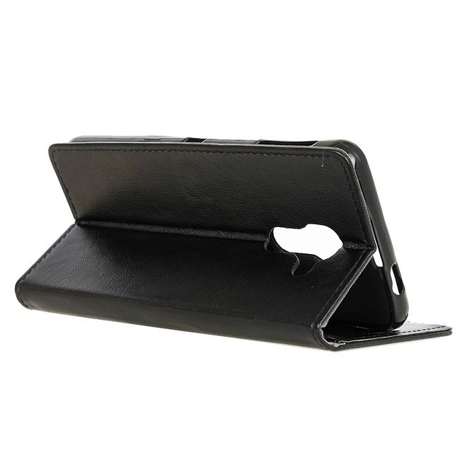 BlackBerry DTEK60 Handy Hülle - Crazy Horse Leder Cover - mit Standfunktion - schwarz