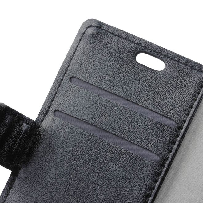 BlackBerry DTEK60 Handy Hülle - Crazy Horse Leder Cover - mit Standfunktion - schwarz