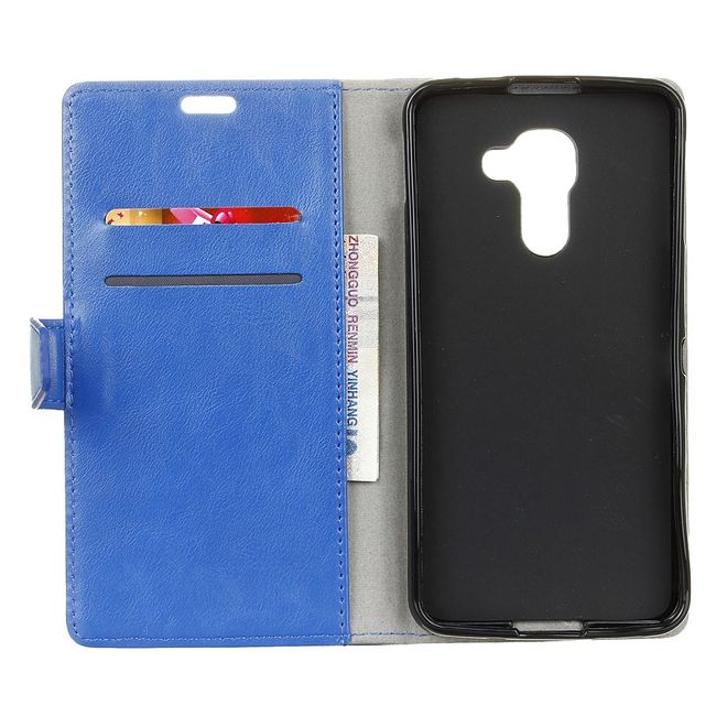 BlackBerry DTEK60 Handy Hülle - Crazy Horse Leder Cover - mit Standfunktion - blau