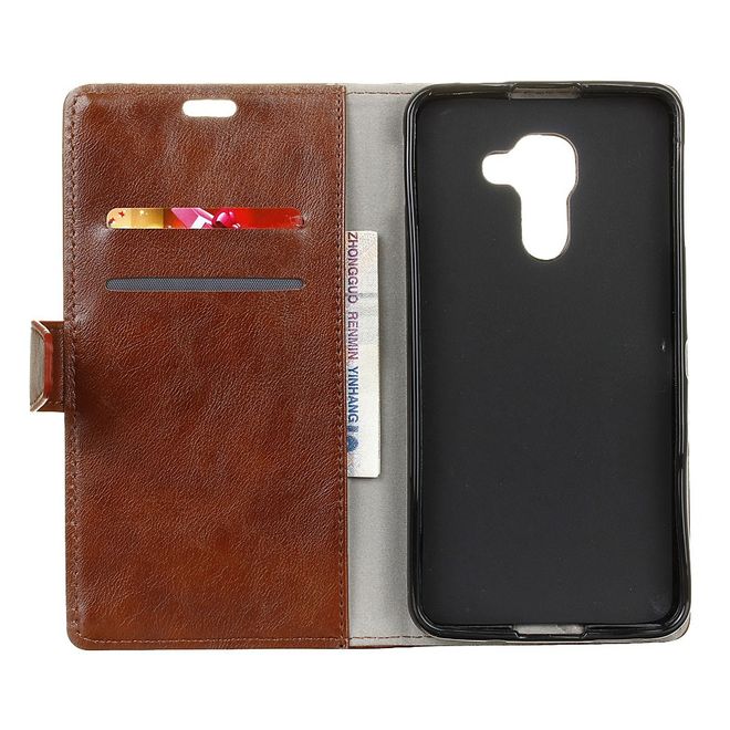 BlackBerry DTEK60 Handy Hülle - Crazy Horse Leder Cover - mit Standfunktion - braun
