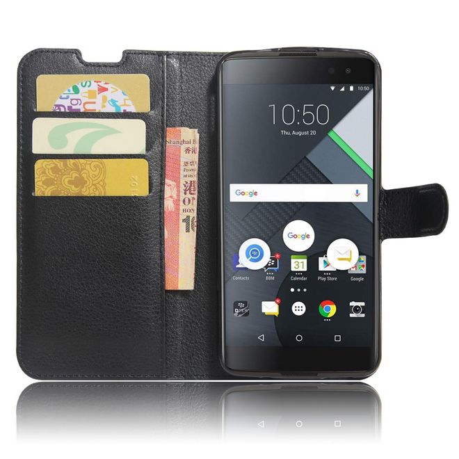 Handy Hülle für BlackBerry DTEK60 - Case aus Leder - mit Litchitextur und Standfunktion - schwarz