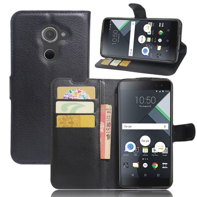 Handy Hülle für BlackBerry DTEK60 - Case aus Leder - mit Litchitextur und Standfunktion - schwarz