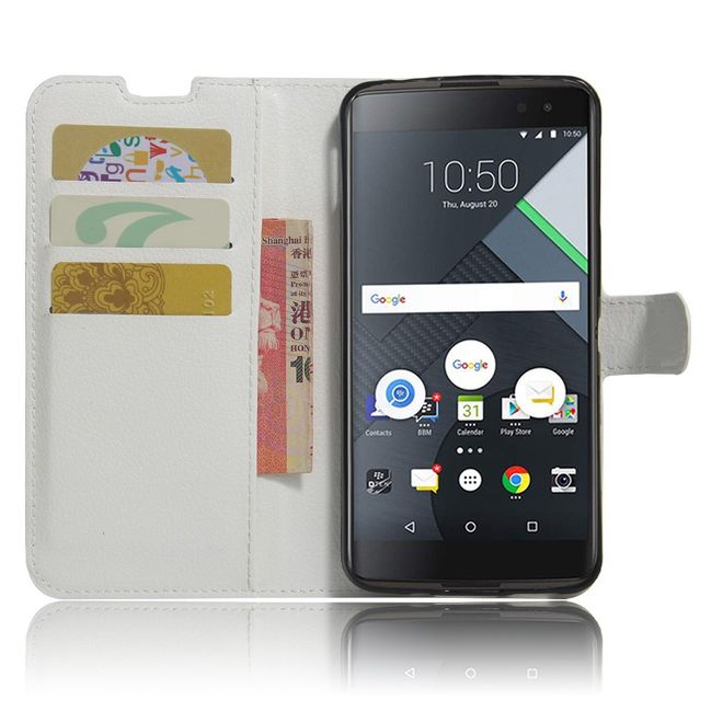 Handy Hülle für BlackBerry DTEK60 - Case aus Leder - mit Litchitextur und Standfunktion - weiss