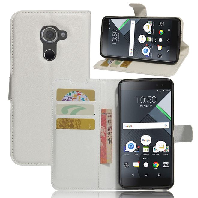Handy Hülle für BlackBerry DTEK60 - Case aus Leder - mit Litchitextur und Standfunktion - weiss
