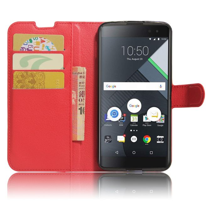 Handy Hülle für BlackBerry DTEK60 - Case aus Leder - mit Litchitextur und Standfunktion - rot