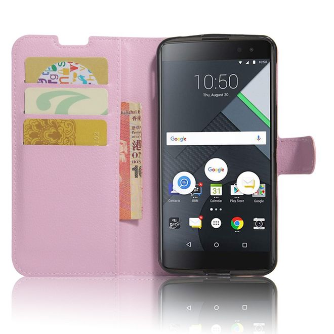 Handy Hülle für BlackBerry DTEK60 - Case aus Leder - mit Litchitextur und Standfunktion - pink