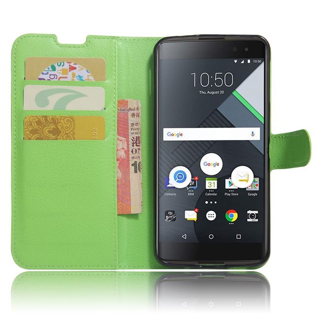 Handy Hülle für BlackBerry DTEK60 - Case aus Leder - mit Litchitextur und Standfunktion - grün