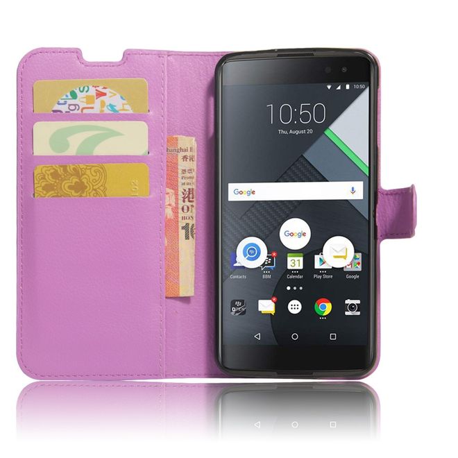 Handy Hülle für BlackBerry DTEK60 - Case aus Leder - mit Litchitextur und Standfunktion - purpur