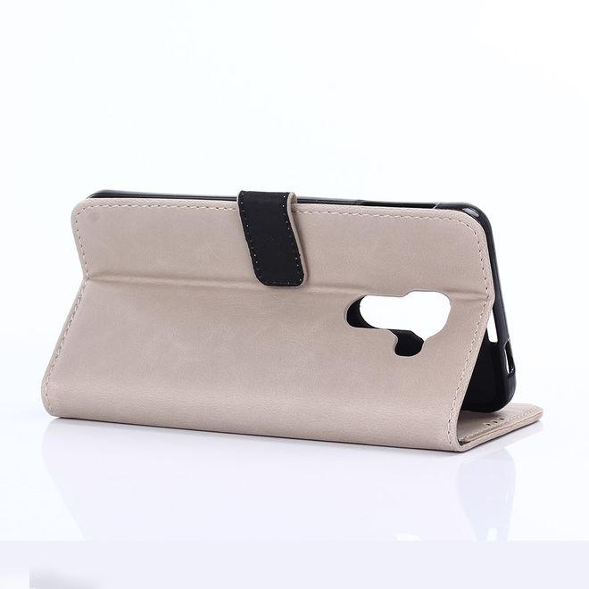 BlackBerry DTEK60 Case - Handy Hülle aus Leder - Retro Style - mit Standfunktion - grau