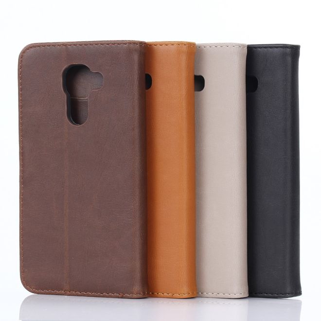 BlackBerry DTEK60 Case - Handy Hülle aus Leder - Retro Style - mit Standfunktion - grau