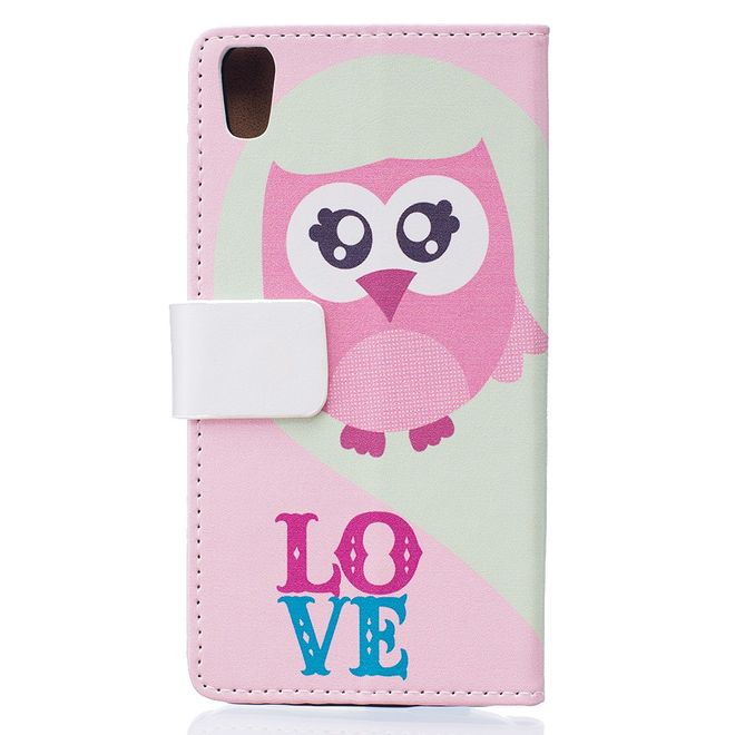 Hülle für BlackBerry DTEK50/Neon - Case aus Leder - pinke Eule