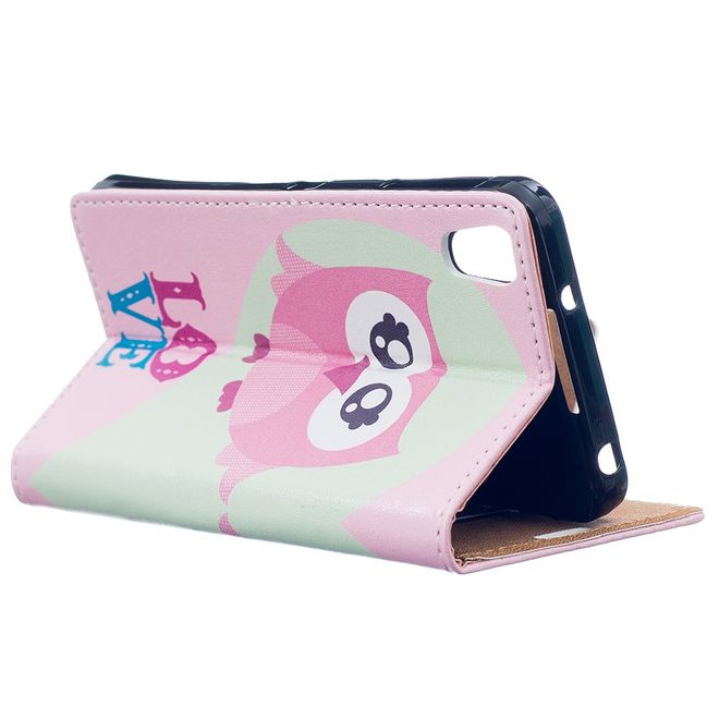 Hülle für BlackBerry DTEK50/Neon - Case aus Leder - pinke Eule