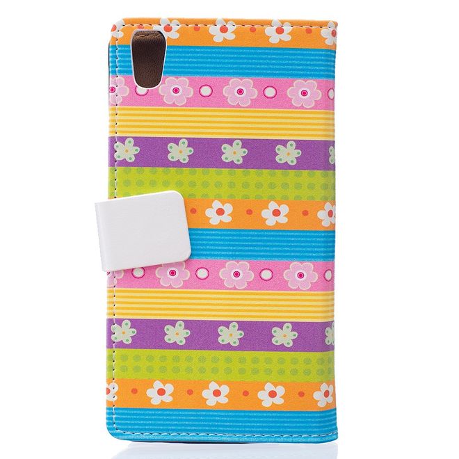 Hülle für BlackBerry DTEK50/Neon - Case aus Leder - farbige Streifen und Blumenmuster