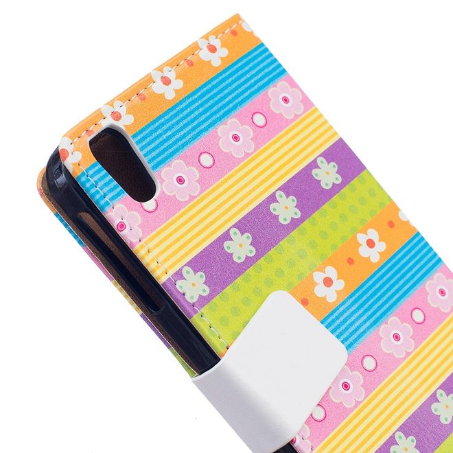 Hülle für BlackBerry DTEK50/Neon - Case aus Leder - farbige Streifen und Blumenmuster
