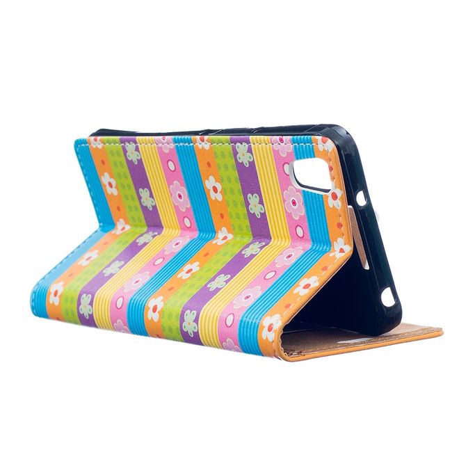 Hülle für BlackBerry DTEK50/Neon - Case aus Leder - farbige Streifen und Blumenmuster