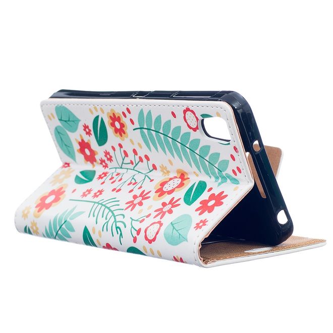 Hülle für BlackBerry DTEK50/Neon - Case aus Leder - Blumen und Blätter