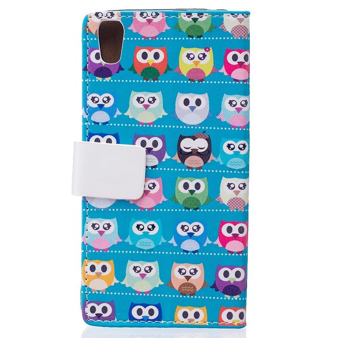 Hülle für BlackBerry DTEK50/Neon - Case aus Leder - viele kleine Eulen - blau