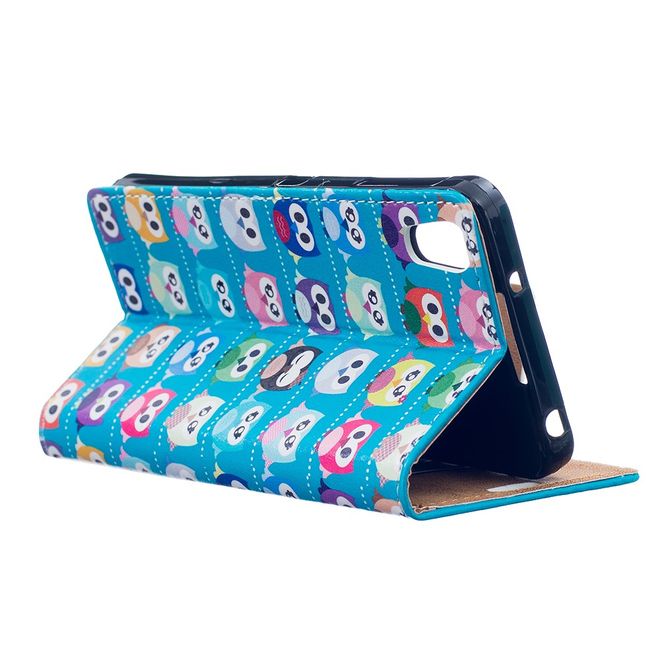 Hülle für BlackBerry DTEK50/Neon - Case aus Leder - viele kleine Eulen - blau