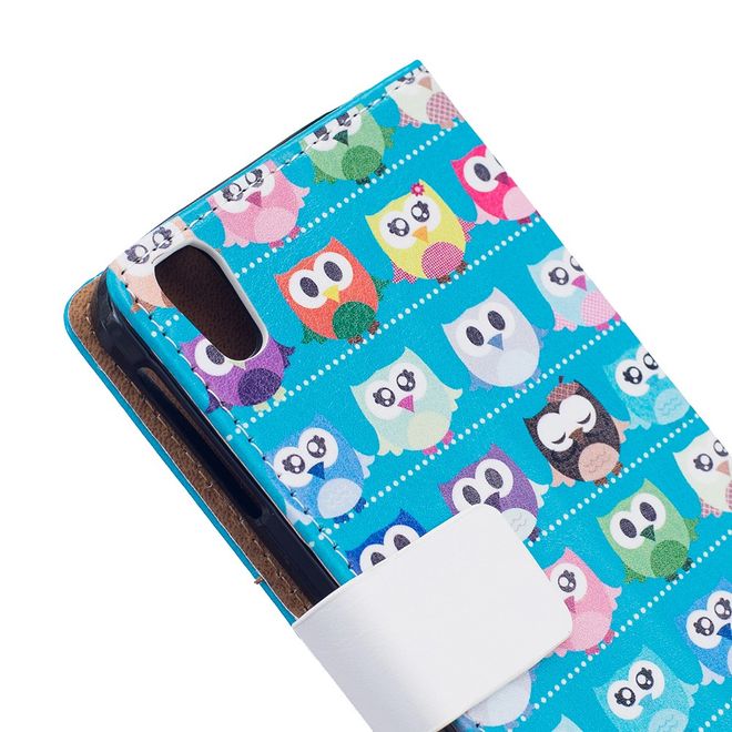 Hülle für BlackBerry DTEK50/Neon - Case aus Leder - viele kleine Eulen - blau