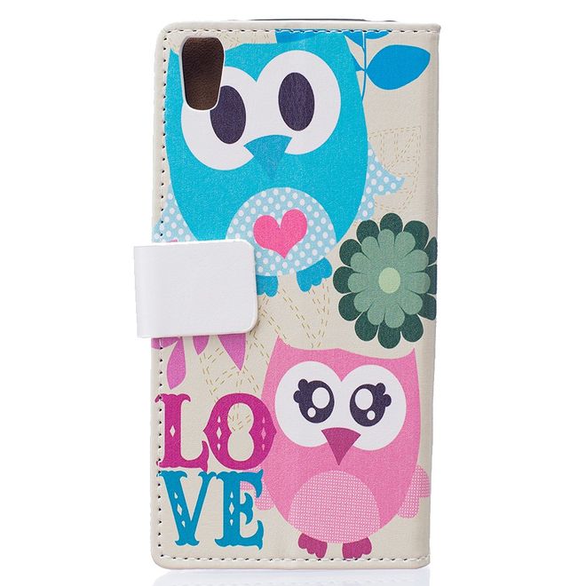 Hülle für BlackBerry DTEK50/Neon - Case aus Leder - süsse Eulen