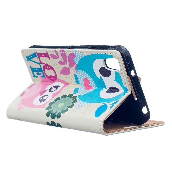 Hülle für BlackBerry DTEK50/Neon - Case aus Leder - süsse Eulen