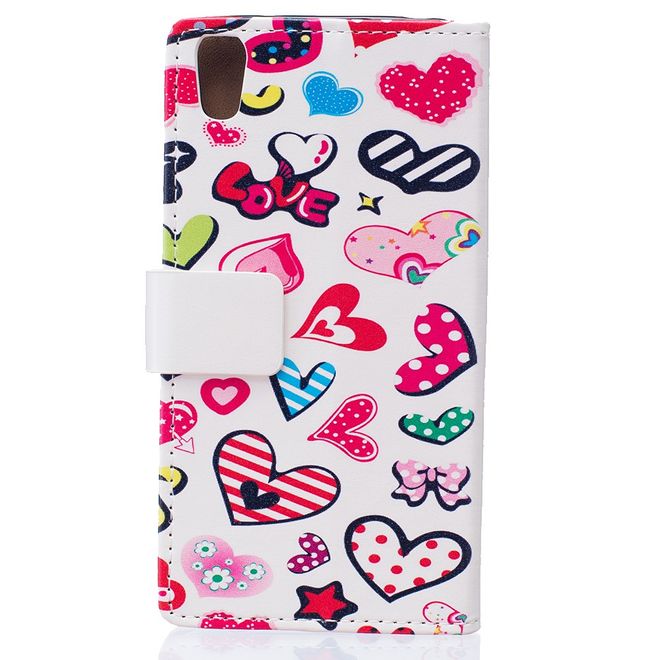 Hülle für BlackBerry DTEK50/Neon - Case aus Leder - Herze und kleine Sujets