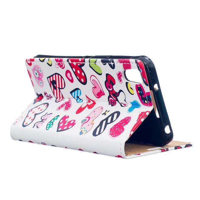 Hülle für BlackBerry DTEK50/Neon - Case aus Leder - Herze und kleine Sujets