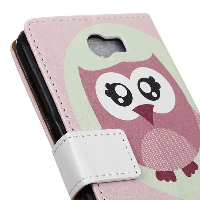 Hülle für Huawei Y6 II Compact - Leder Flip Case - mit Kreditkartenslot - Eule und LOVE Schriftzug