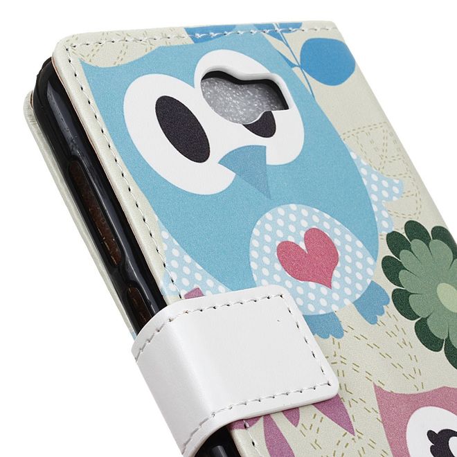 Huawei Y6 II Compact Hülle - Leder Flip Case - mit Kreditkartenslot - Süsse Eulen und Love Schriftzug